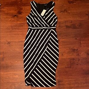 Nicole Miller Black and White Diagonal Stripe Midi Dress